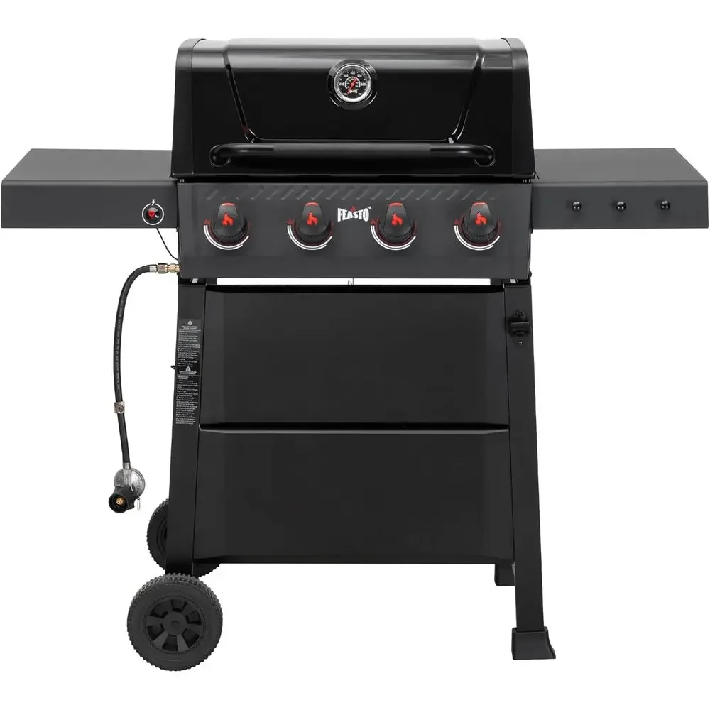 

Premium 36,000 BTU 4-Burner BBQ Grill with Side Shelf, Enamel Coated for Outdoor Cooking and Backyard Grilling