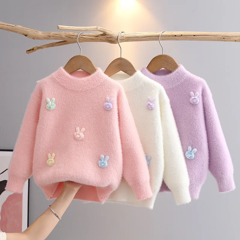 Children\'s Clothing Pullover Sweater Girls Fashion Rabbit Cozy Flocking Knit Tops for Girl Baby Bunny Winter Clothes New GY08121