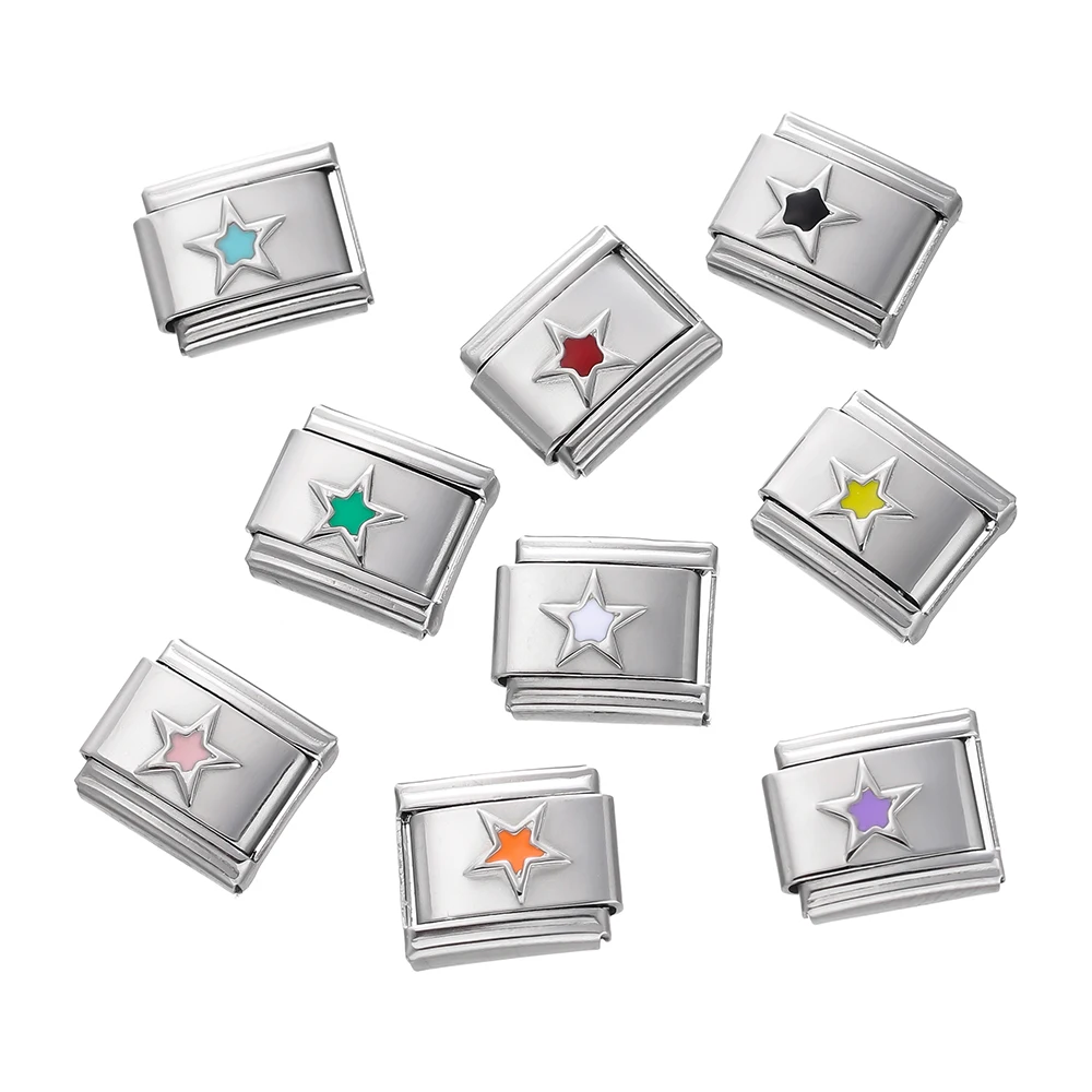 1Pcs Fashion Star Charm Links Stainless Steel Square Module Fit Bracelet Anklet Making DIY Jewelry Supplies Accessories