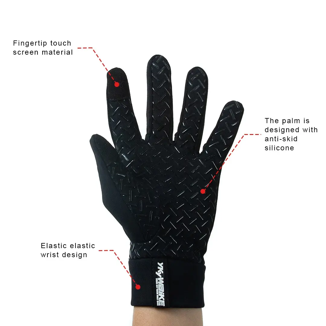 YKYWBIKE Winter Cycling Gloves Men Women Touch Screen Padded Bike Glove Water Resistant Windproof Warm AntiSlip Elastic Running