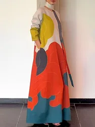 Yeezzi 2025 New Spring Women's Evening Maxi Dresses Fashion Contrast Color Printed Long Sleeve Loose Urban Casual Dress Vestidos