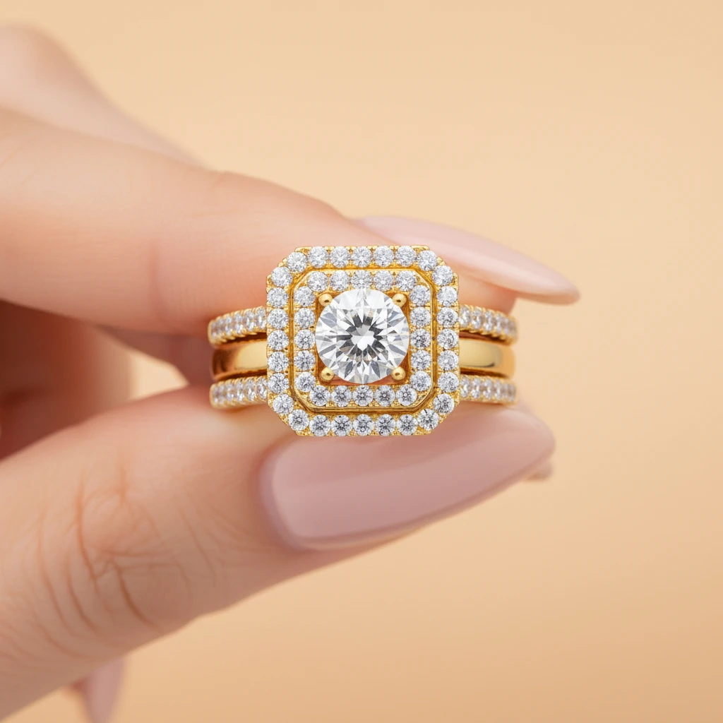 

Szjinao Luxury 2pcs Full Moissanite Ring Set Stackable Wedding Engagement Bridal Set for Women 925 Sterling Silver