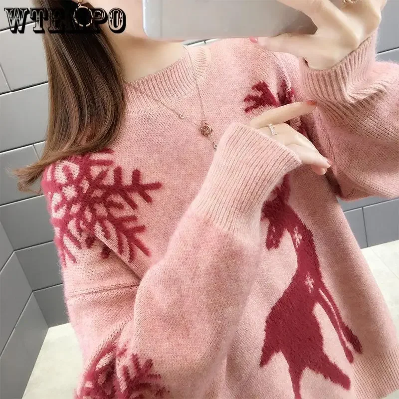 2024 Korean Style Loose Knitted Sweaters for Women Pullover Autumn Winter Warm Casual Knitwear All Match Soft T-shirts Female