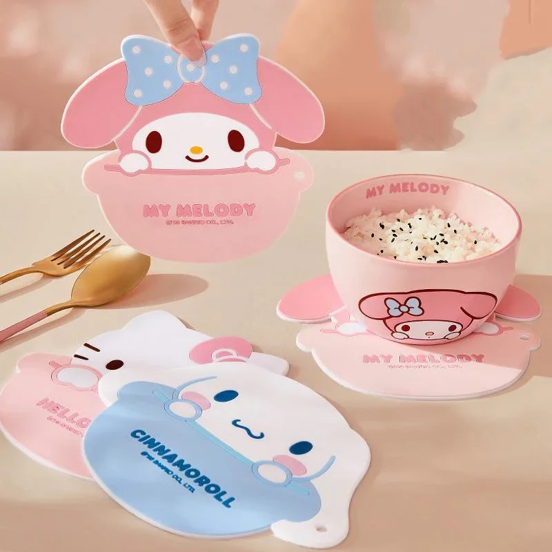 

Sanrio Kawaii Hello Kitty Coaster Cinnamoroll My Melody Cartoon Cute Anti-scalding Bowl Mat Anime Oil-proof Silicone Table Mat