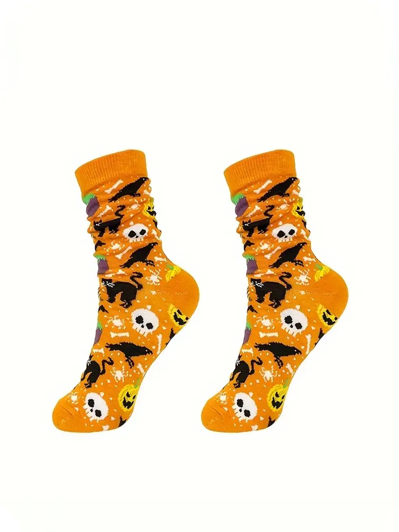 6pairs Halloween Style Men\'s Trendy Cartoon Bat Pumpkin Pattern Crew Socks, Breathable Comfy Casual Street Style Unisex Socks Fo