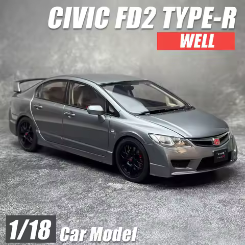 WELL Diecast model 1:18 scale New Honda CIVIC FD2 TYPE-R Metal car model static display holiday gift