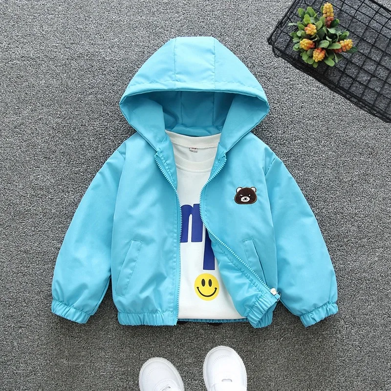 1 2 3 4 5 6 Years Baby Boy Jacket Cartoon Bear Hooded Windbreaker Coat For Girls Fashion Spring Autumn Outwear Children Clothing