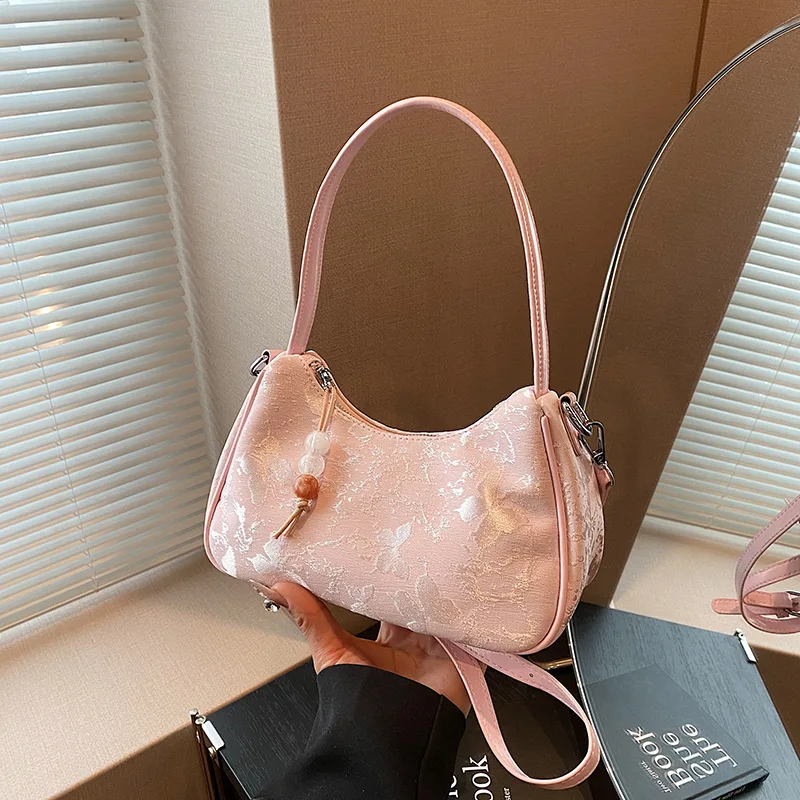 

New Chinese Style Butterfly Embroidery Women Handbags Light Luxury Texture Zipper Shoulder Bag 2026 Summer Casual Crossbody Bags