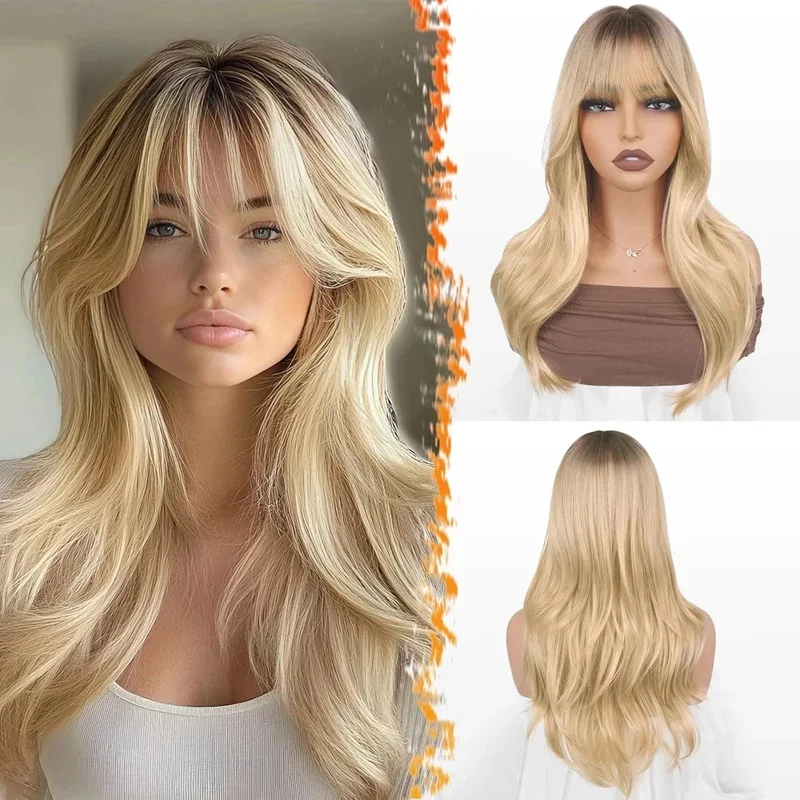 Hair New Women's Long Natural Brown Blond Wavy Wig 20 Inch