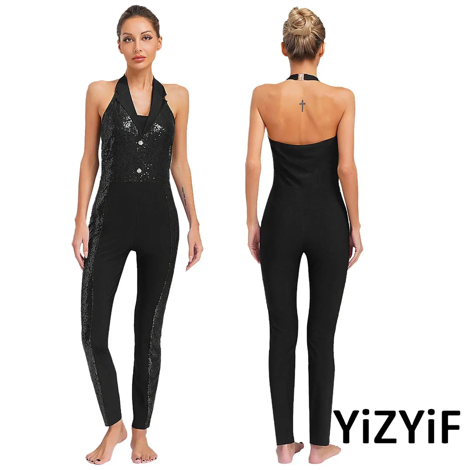 

Breathable Jazz Dance Leotard Full Body Sequin Outfit with Backless Design Jazz Latin Dance Jumpsuit for Practice And Stage Show