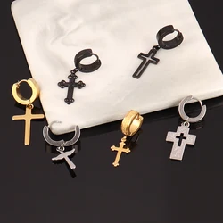 1PCS Unisex Punk Rock Stainless Steel Ear Clip On Hoop Earrings Set for Men Women Cross Earring Pendant Jewelry Party Gothic