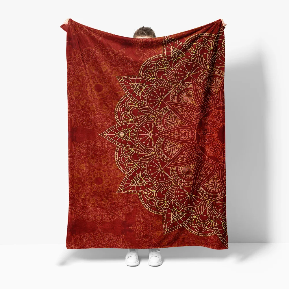 

Красное флисовое одеяло с мандалой, мягкое теплое одеяло для дивана-кровати, декоративное покрывало 130x180 см