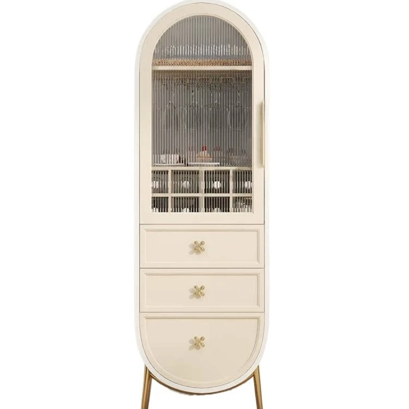 

Cream style household solid wood wine cabinet, dust-proof dining side Changhong glass small apartment living room