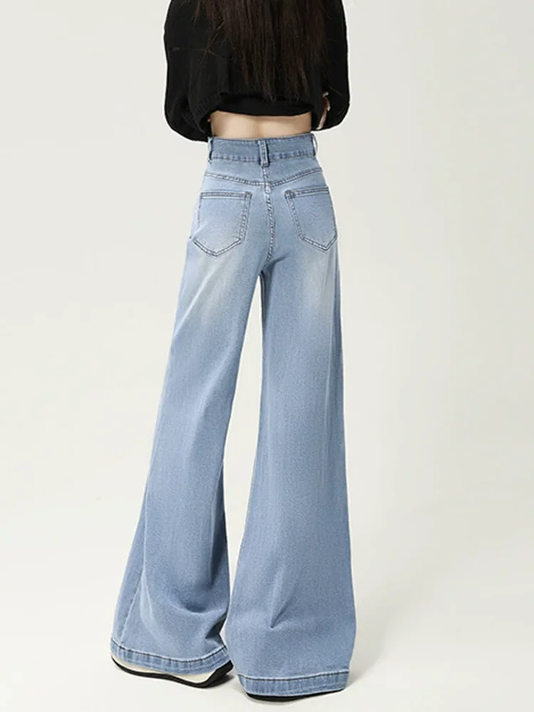 ワイドレッグヴィンテージブーツカットジーンズレトロバギー韓国風ハイウエストバケロスルーズストレートレディースカジュアルデニムパンツ ﻿