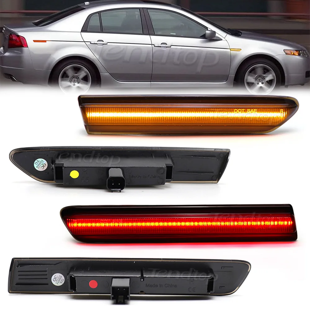 

4pcs Amber/Red Full LED Side Marker Light For 2004 2005 2006 2007 2008 Acura TL Front Rear Bumper Replace OEM Sidemarker Lamps