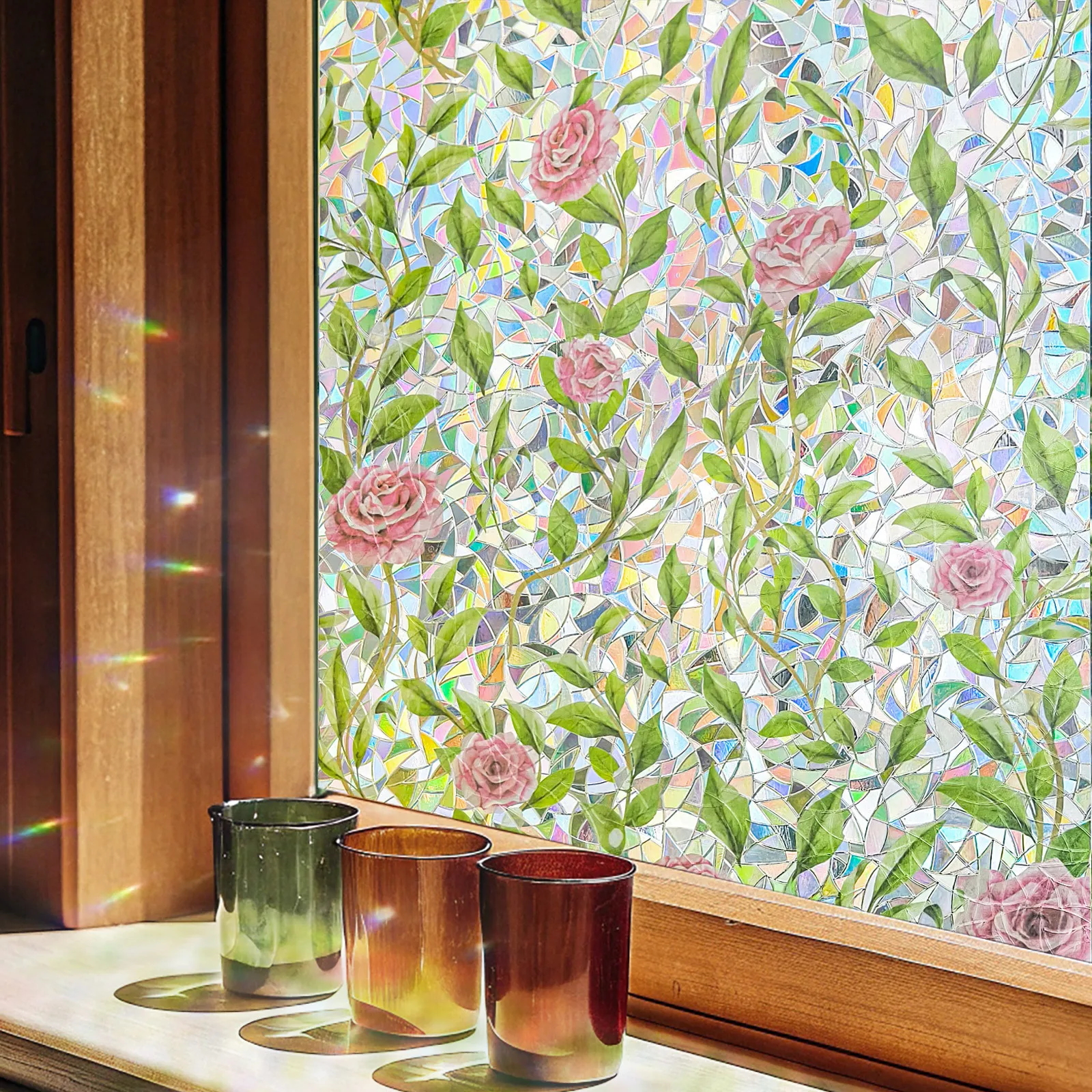 3D Colorful Laser Film: Static-Adhesive, Transparent, Opaque Glass Screen Protector; Light-Blocking and Privacy