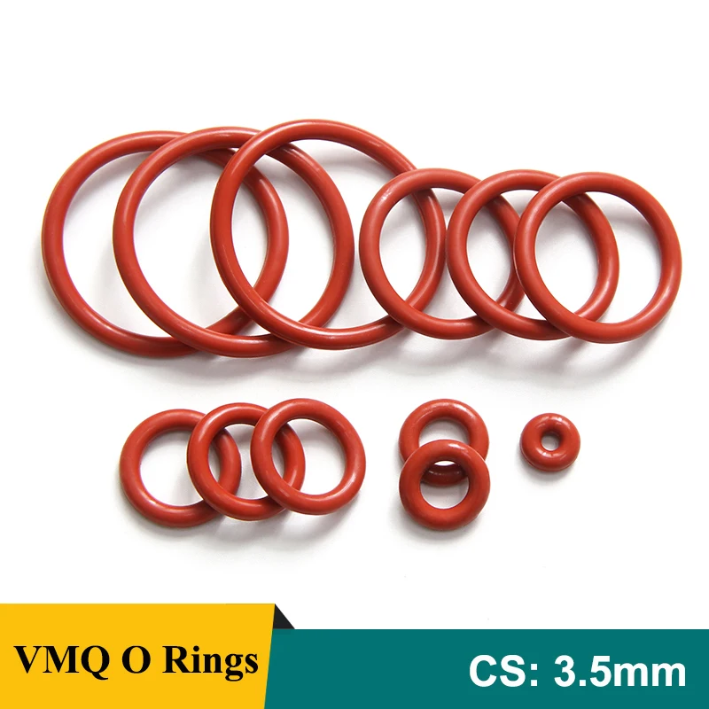 

10/50pcs Red VMQ O Ring Gasket Thickness CS 3.5mm OD 10 ~ 46mm Food Grade Waterproof Washer Round O Shape Rubber Silicone Ring