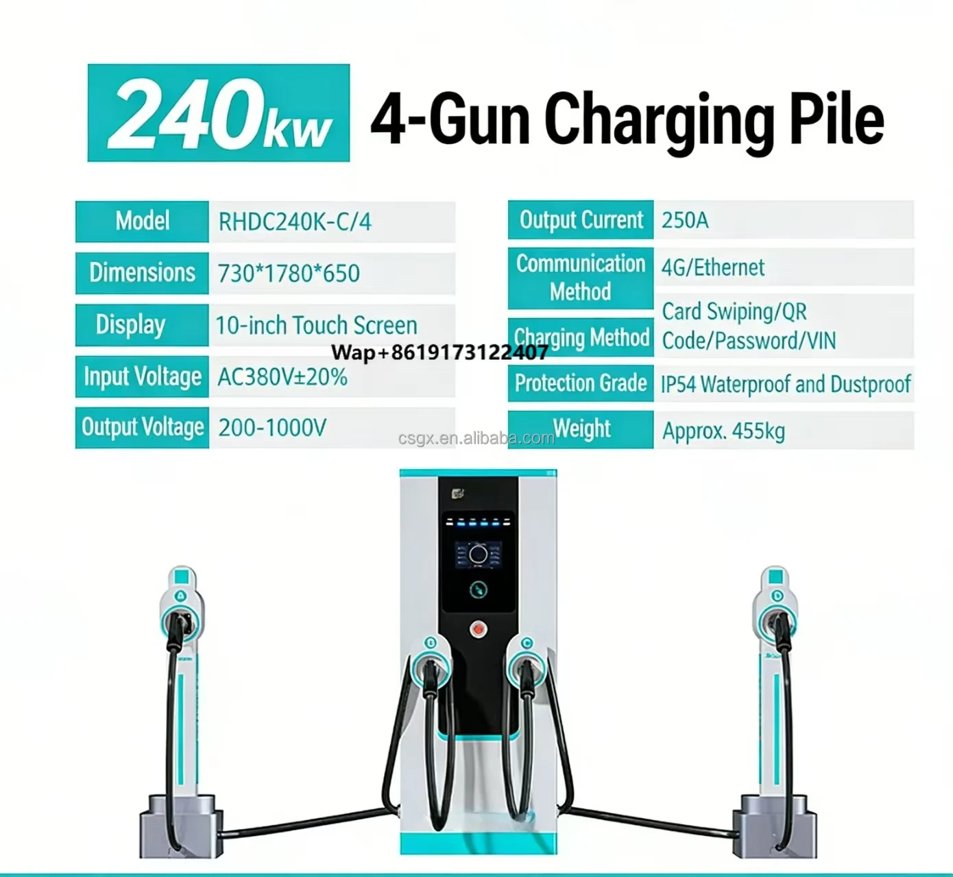 Electric Vehicle DC Fast Charging Pile 240KW All-in-One Machine with Four Charging AC380V Input