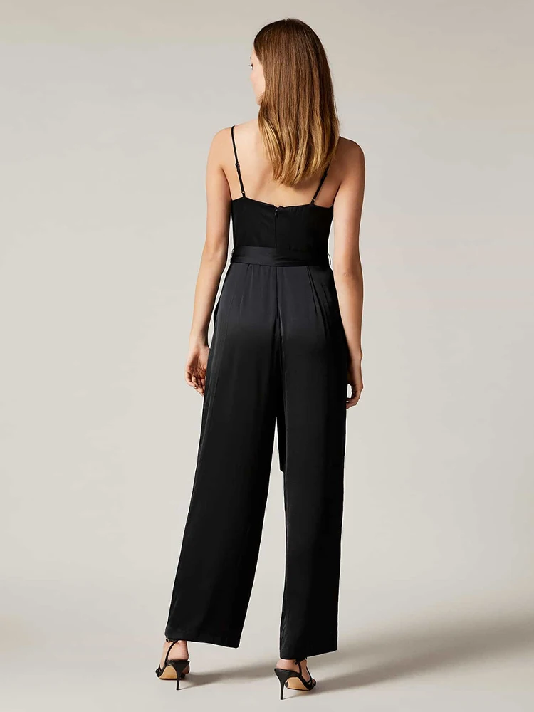 에덴 하이웨이스트 스트레이트 레그 새틴 원피스 팬츠 (통통한 여성용) 엘레 드레이피 와이드 레그 롱 팬츠 출퇴근룩