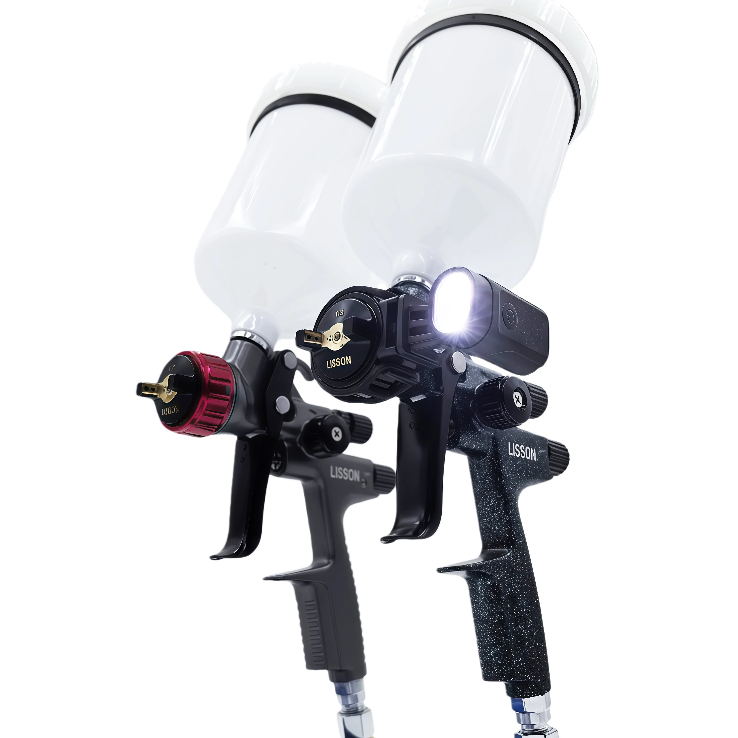 2PCS HVLP 1.3mm & 1.7mm Spray Guns Set with LED Spray Light 600ml Cup, for Auto Body, Wood & Water-Based Paint