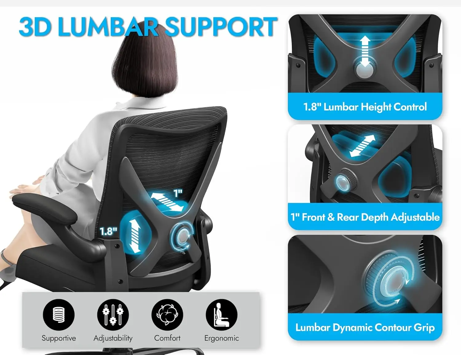 Ergonomic Office Chair with Adjustable Lumbar Support - Mesh Computer Desk Chair for Home Office and Gaming