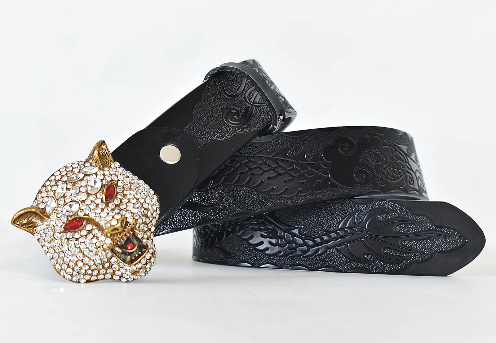 Tiger Belt - Black Faux Leather Silver Tiger Belt Size Small Fashion Men main image 2