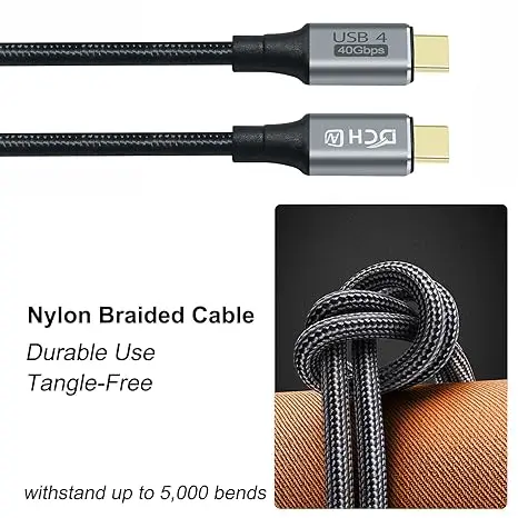 DTECH Nylon intrecciato 100W USB C a tipo C 5A Cavo dati USB 4.0 a ricarica rapida 1M