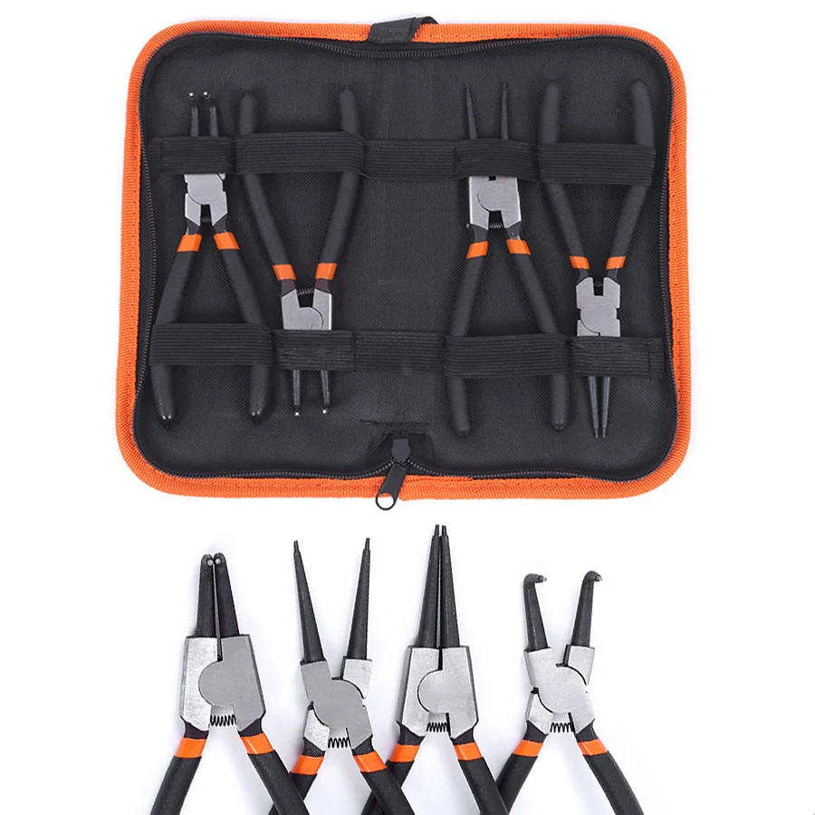 

4Pcs 7Inch Circlip Plier Set Internal External Straight Curved Combination Plier Retaining Snap Ring Remover Hand Tool with Bag