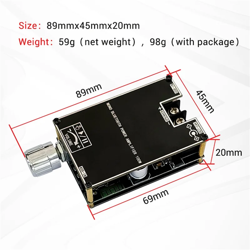 A69Z 2X ZK-1001B 100W Mono BT Audio Power Amplifier Module TWS True Wireless