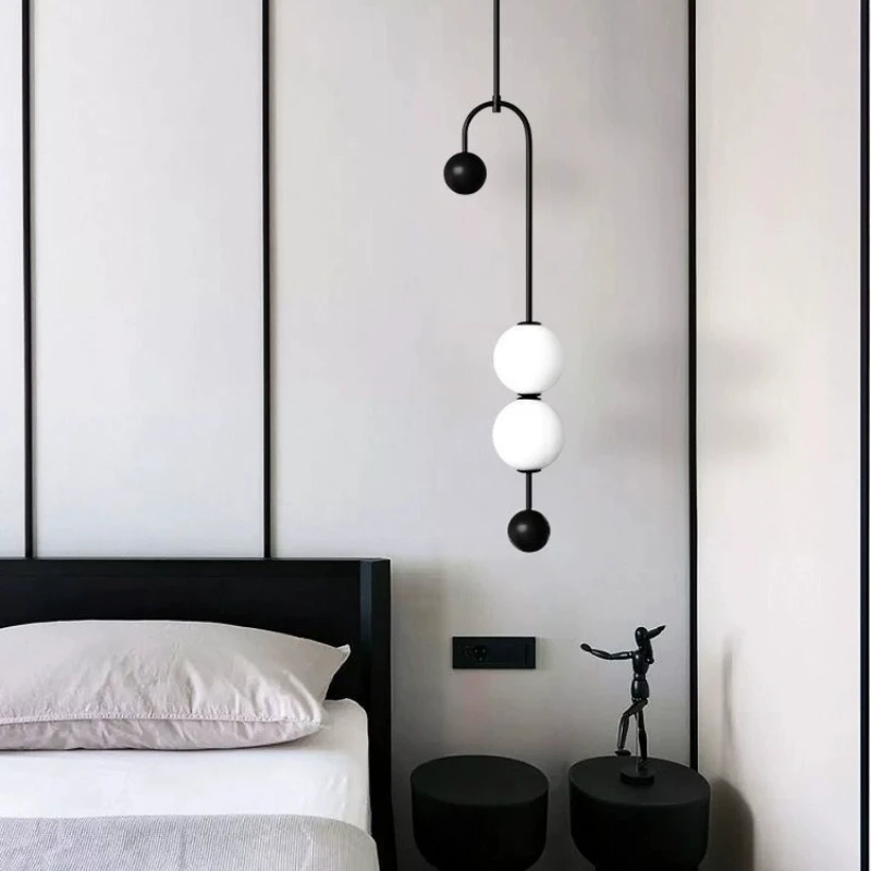 Moderne, minimalistische LED-Pendelleuchte mit Acrylkugel, schwarzes nordisches Esszimmer, Schlafzimmer, Wohnzimmer, Bartheke, Raumbeleuchtung