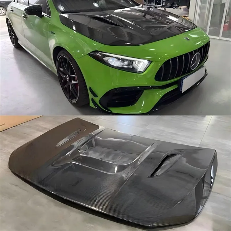 

For Benz W117 A35 A45S 2019-2023 Dry Carbon Fiber Hood Engine Cover Hood Car Headliner Hood Cover Upgrade Auto Parts Kit