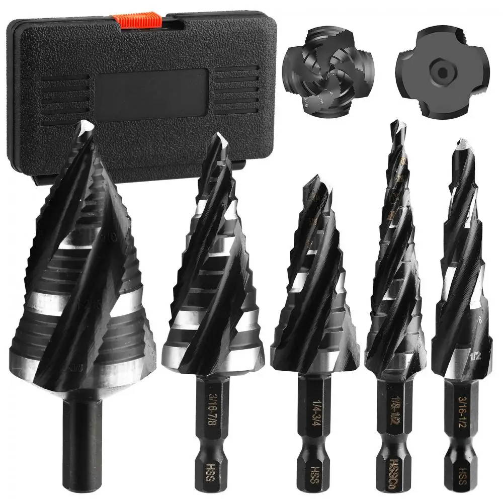 High speed bearing steel perforated step drill and pagoda drill with four-slot reaming drill