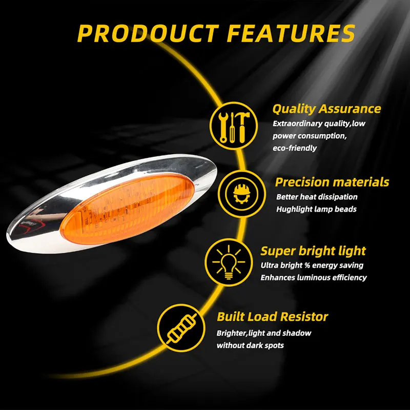1PCS 16 LED Clearance Light for Truck Lorry Caravan Trailer LED Side Marker Indicator Lamp Truck Yellow White Red Oval Warn Lamp