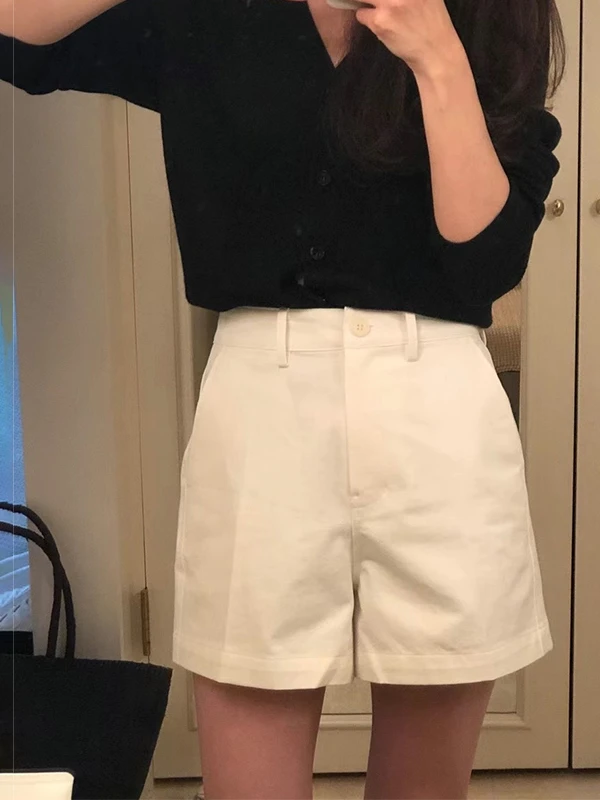 한국 스타일 루즈 슬리밍 캐주얼 와이드 레그 팬츠 여성 여름 2025 신상 다용도 스몰 사이즈 화이트 반바지 하이웨이스트