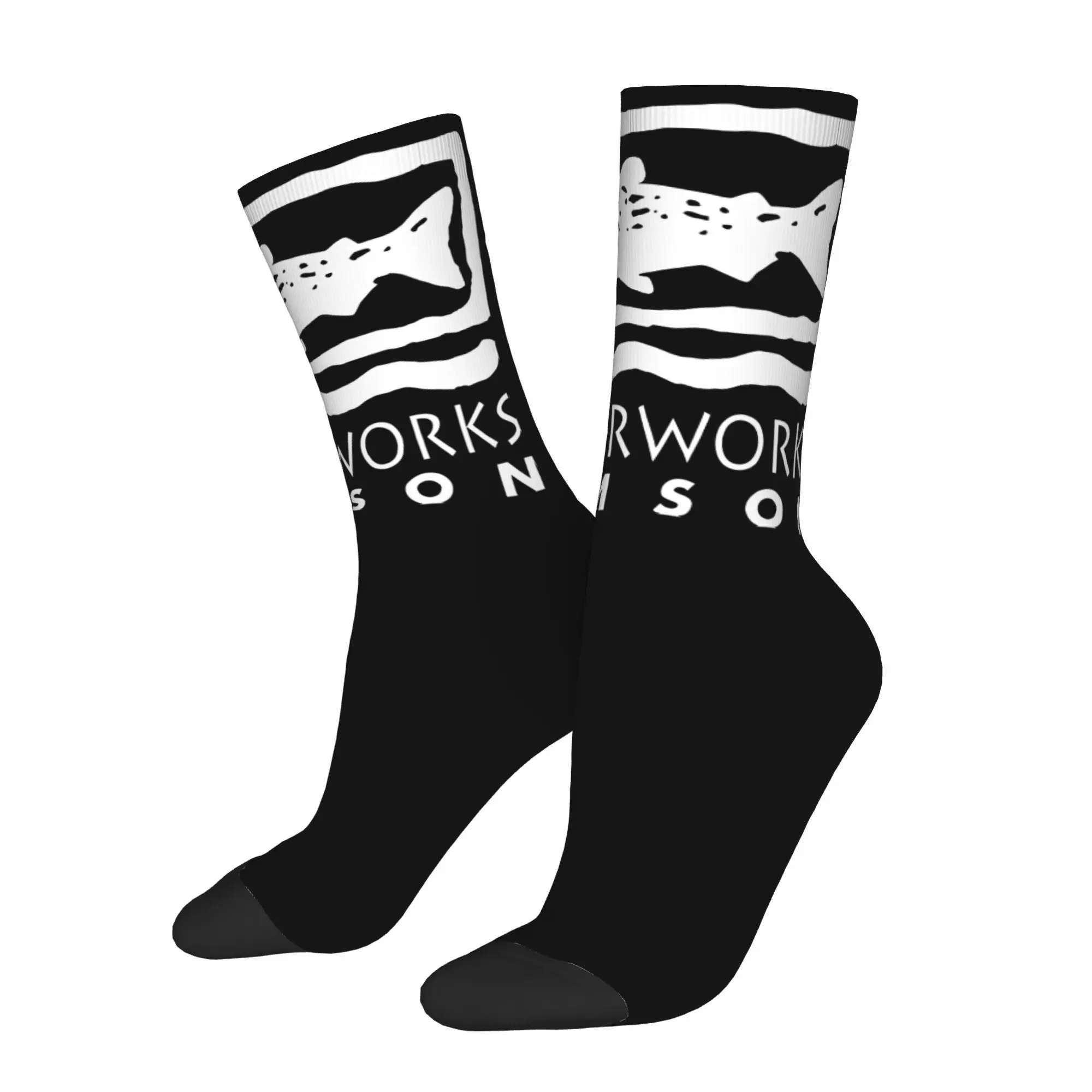 

Funny Men's Socks Lamison Fishing Rod Black Color Retro Street Style Novelty Crew Sock Gift Pattern Printed