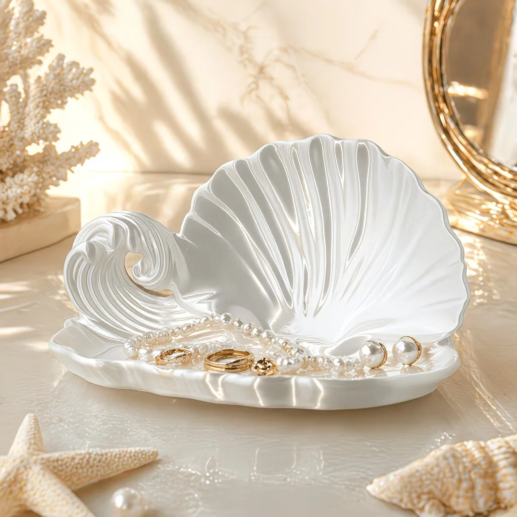 1pc Ocean Wave Seashell-shaped Jewelry Storage Tray Etc. A Stylish Accessory Tray, Jewelry Gift Storage Tray