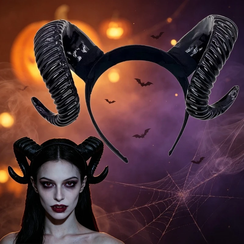 Diadema de cuernos de oveja de simulación para Halloween, estilo oscuro, accesorios de cosplay de demonio succubus para maquillaje, fiestas, escenarios y accesorios para el cabello.