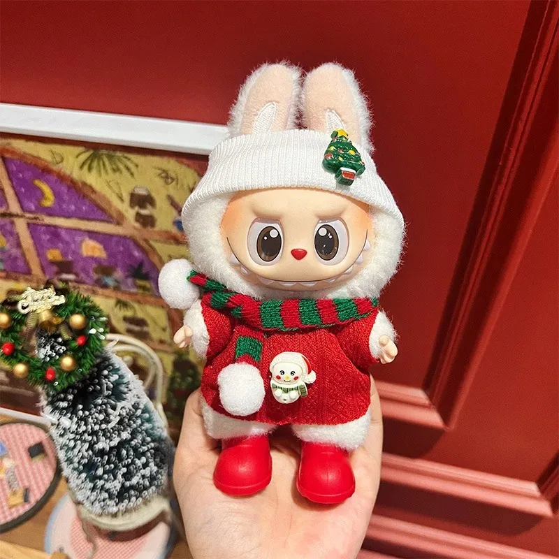 

17cm Clothes For Labubu Clothing Merry Christmas Hat Scarf Elk Snowman Set Mini Plush Doll Accessory New Year Dress Gift