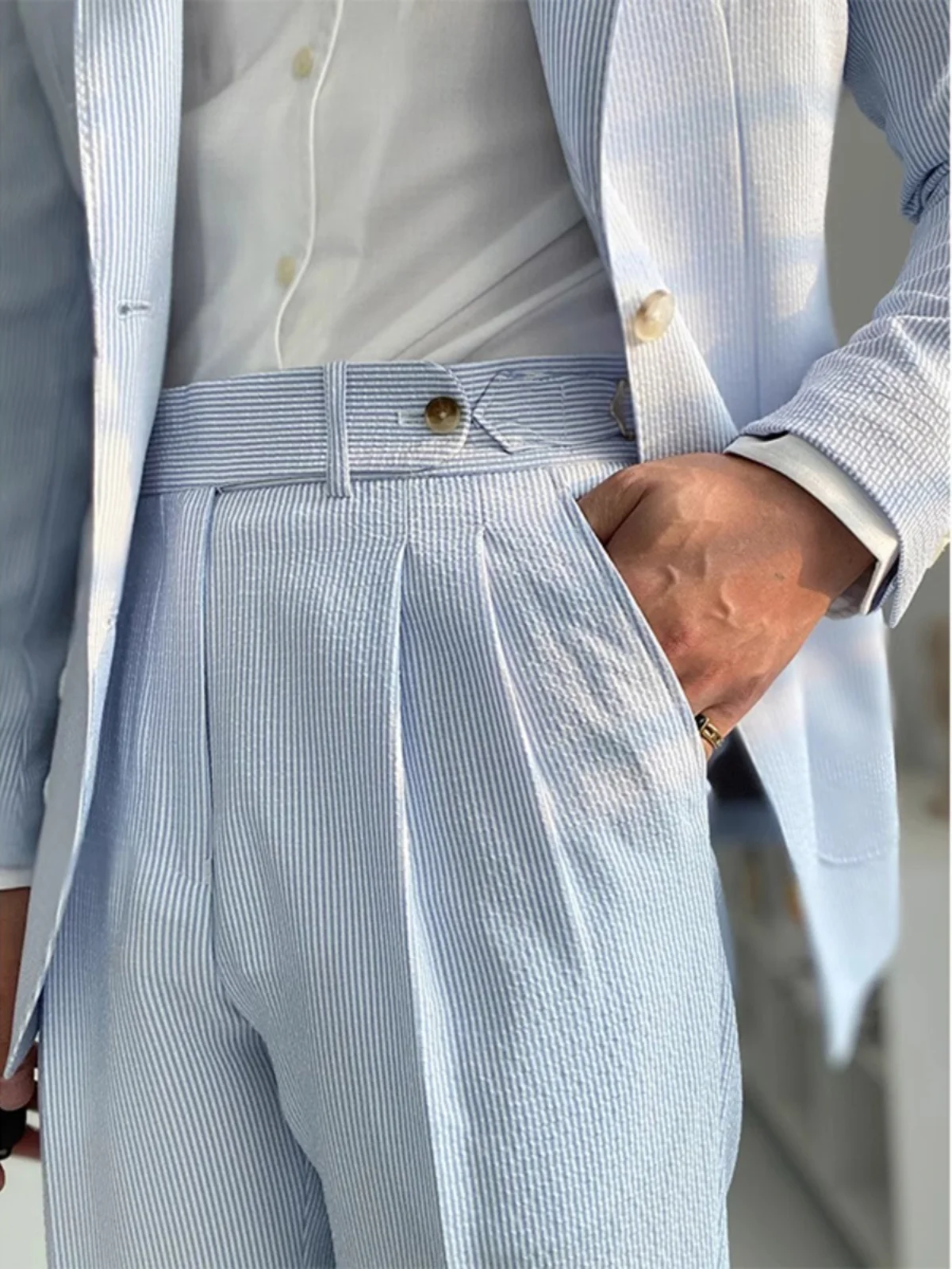 

Мужские летние брюки с высокой талией из неаполитанской ткани, прямого кроя, повседневные, элегантные, в британском стиле, длинные