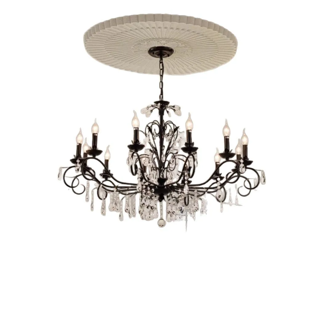 

New French black crystal chandelier American simple retro living room main bedroom light wholesale