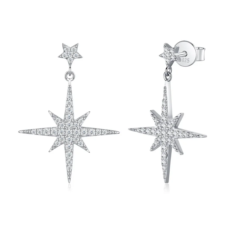 

ZFSILVER Fashion Trendy Classic s925 Silver Color D Moissanite Dangle Star Earrings Charms Women Accessories Jewelry Gift E17085