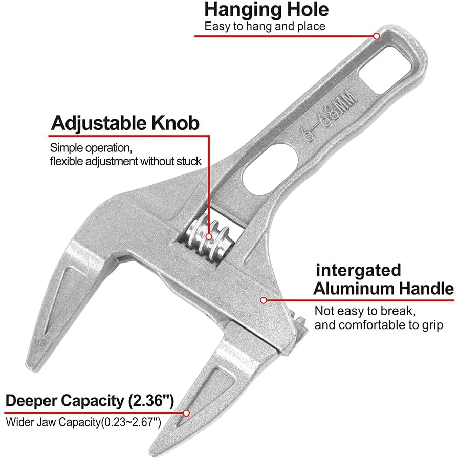 6-68mm Open End Wrench Aluminium Alloy Adjustable Wrench Spanner Water Pipe Plumber Repair Tool Key Spanner Hand Tool