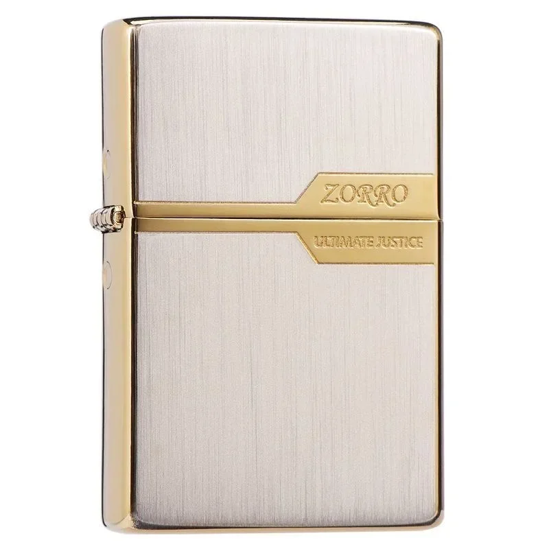 Zorro original cobre metal ao ar livre mais leve placa ouro escovado cobre puro à prova de vento querosene mais leve máquina estreita legal masculino