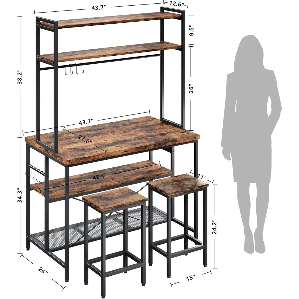 "Stylish Kitchen Island with Seating, Dining Table Set featuring Storage and Electrical Outlet, and Modern Coffee Bar Table for
