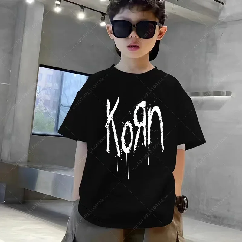 Korn Cartoon Rock Band Music Album T Shirt Boys Girls Harajuku Metal Gothic Oversized T-shirt Summer Cotton Child Short Sleeves