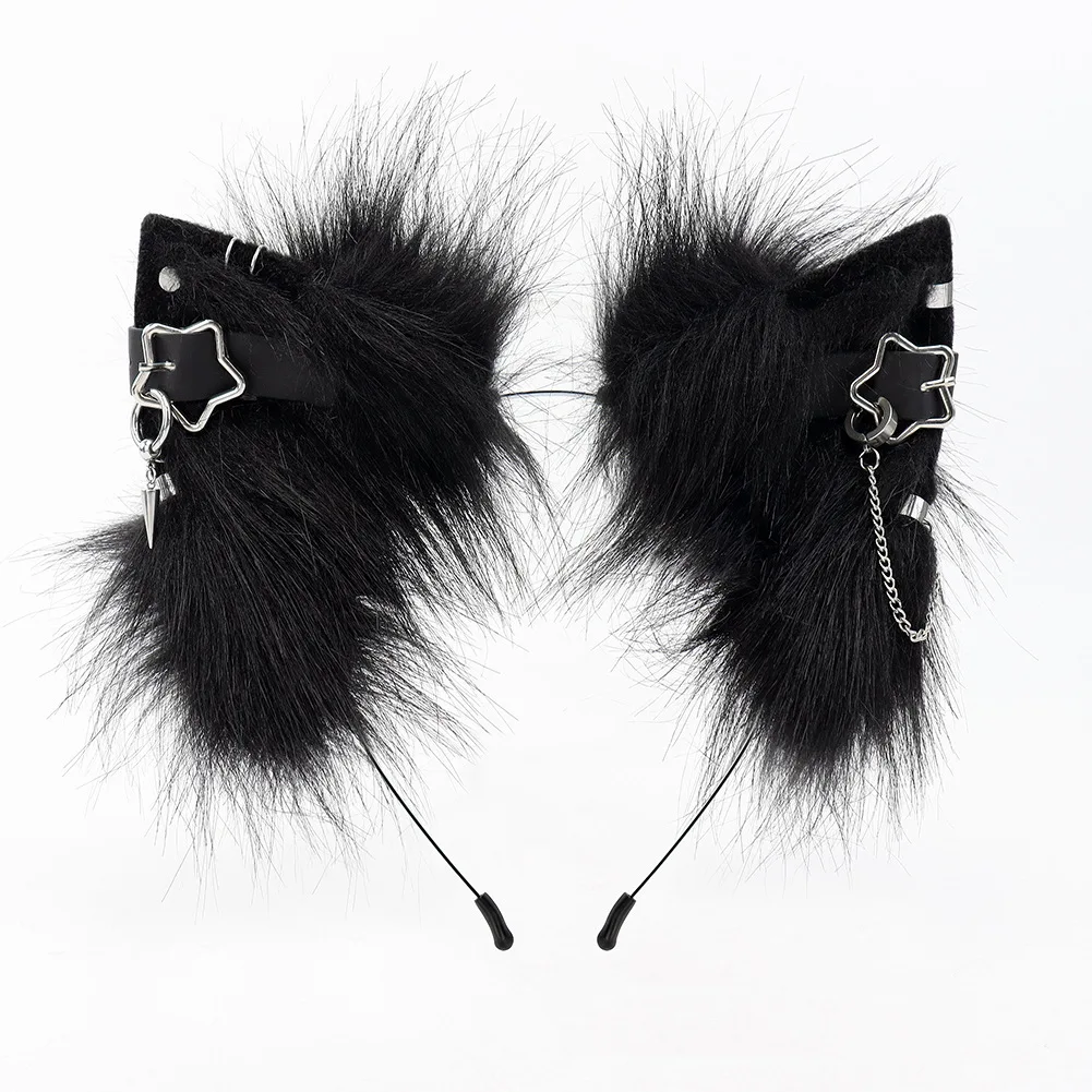 Halloween Plush Cat Ear Headband Metal Punk Cosplay Headwear Animal Ears Costume Accessory for Trick or Treat Costume Party