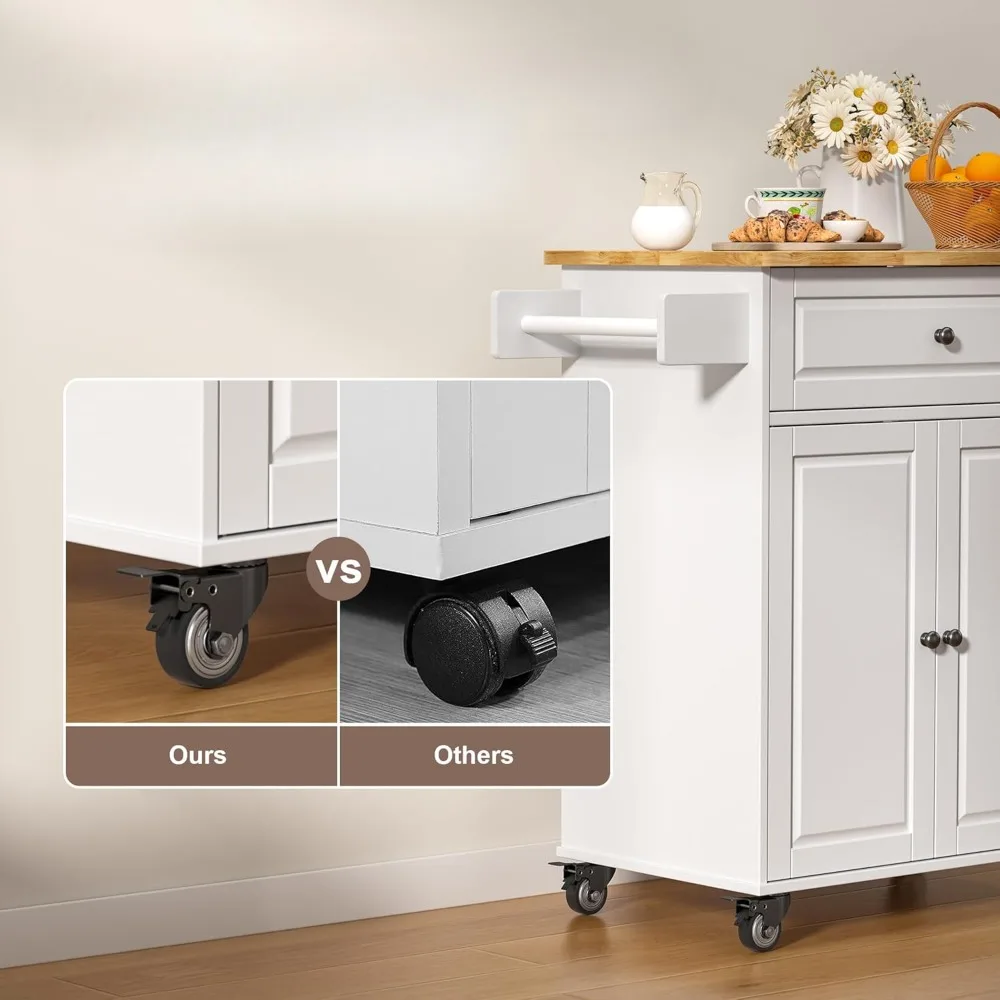 Kitchen island cart with adjustable shelves, mobile trolley trolley, spice and towel racks, wooden countertops, dining room