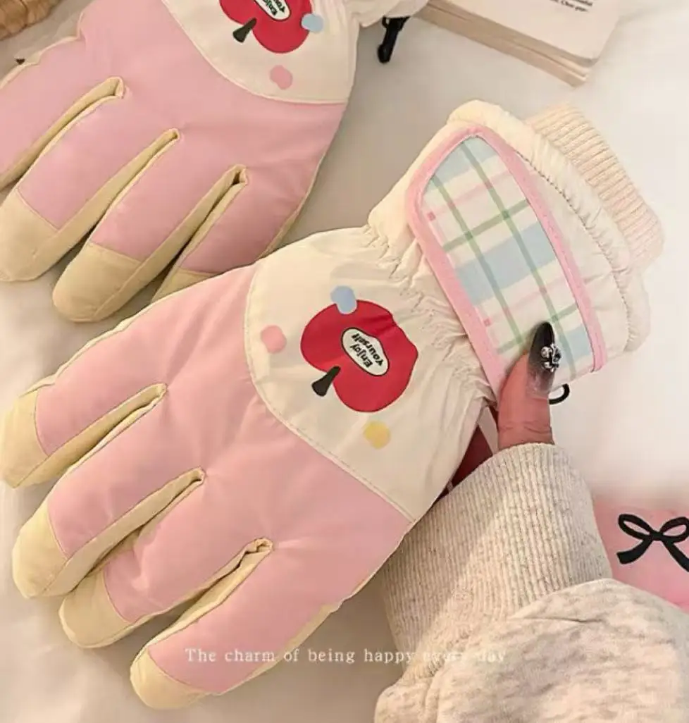 قفازات تزلج شتوية للسيدات لركوب الدراجات - مبطنة بالصوف، سميكة، مقاومة للبرد، مقاومة للماء، لطيفة، صديقة للطلاب، شاشة لمس #4