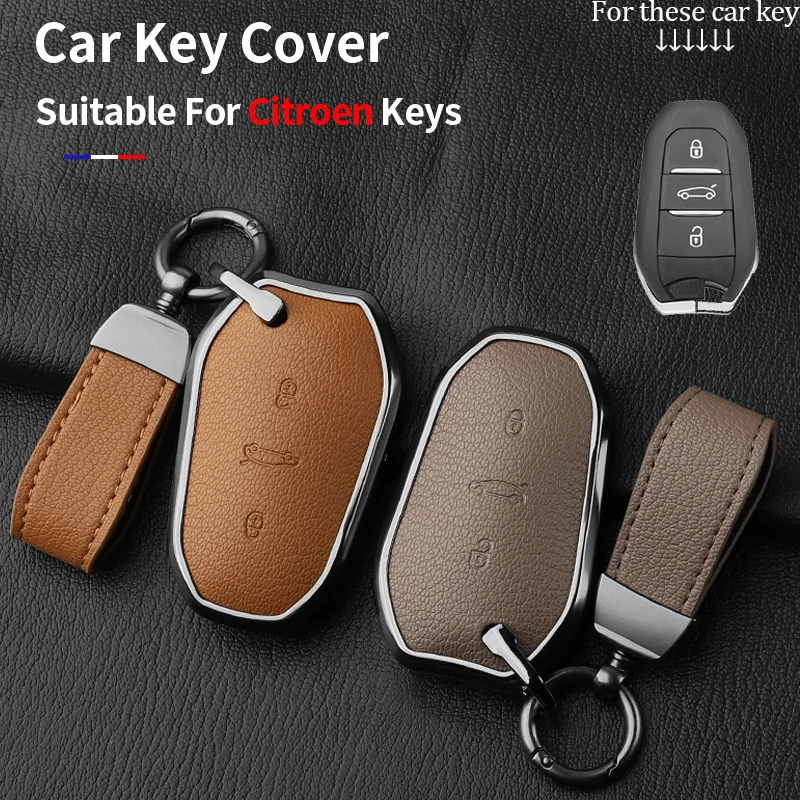 

Metal and Leather Car Key Case Cover For Citroen C5 X C4L C6 C3-XR AIRCROSS 308 408 508 2008 3008 4008 5008 DS 5LS 4SAccessories