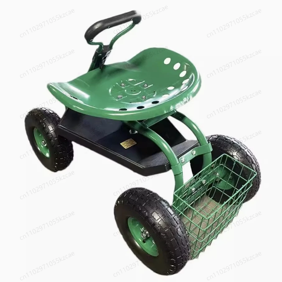 

360 degree rotating seat car iron four-wheel garden tool car telescopic handle gardening garden car